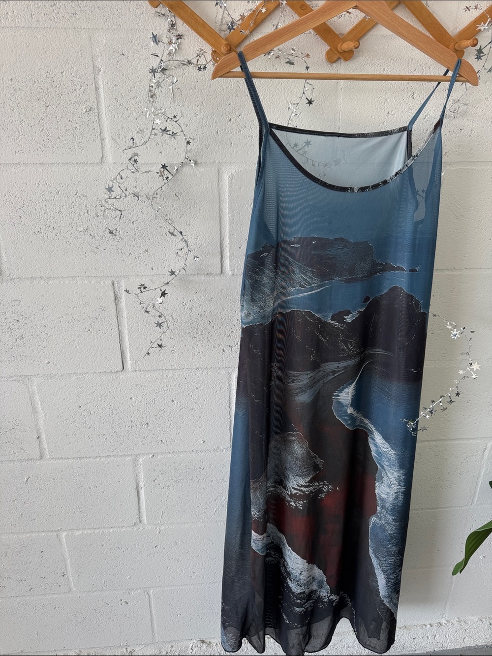 Sheer Blue Coastal Print Slip Dress